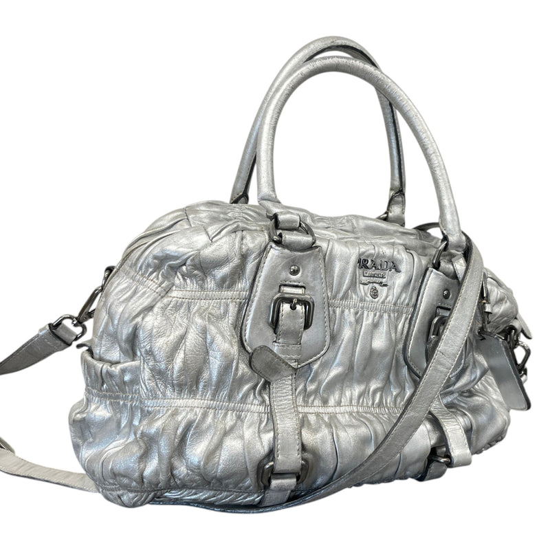 Women's Gaufre Leather Handbag Silver