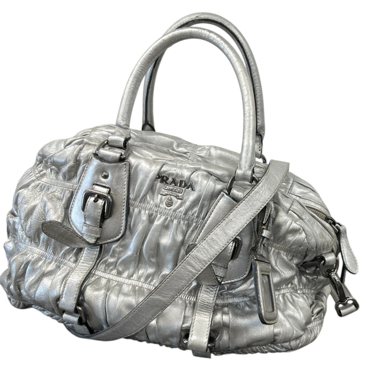 Women's Gaufre Leather Handbag Silver - Photo 5