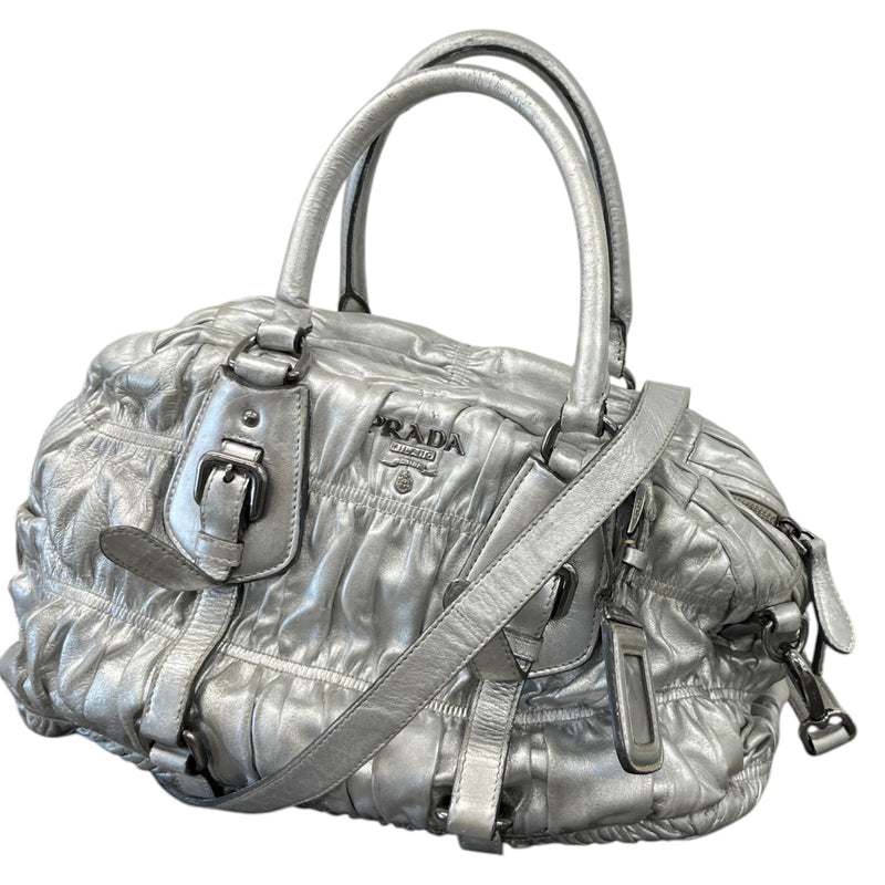 Women's Gaufre Leather Handbag Silver