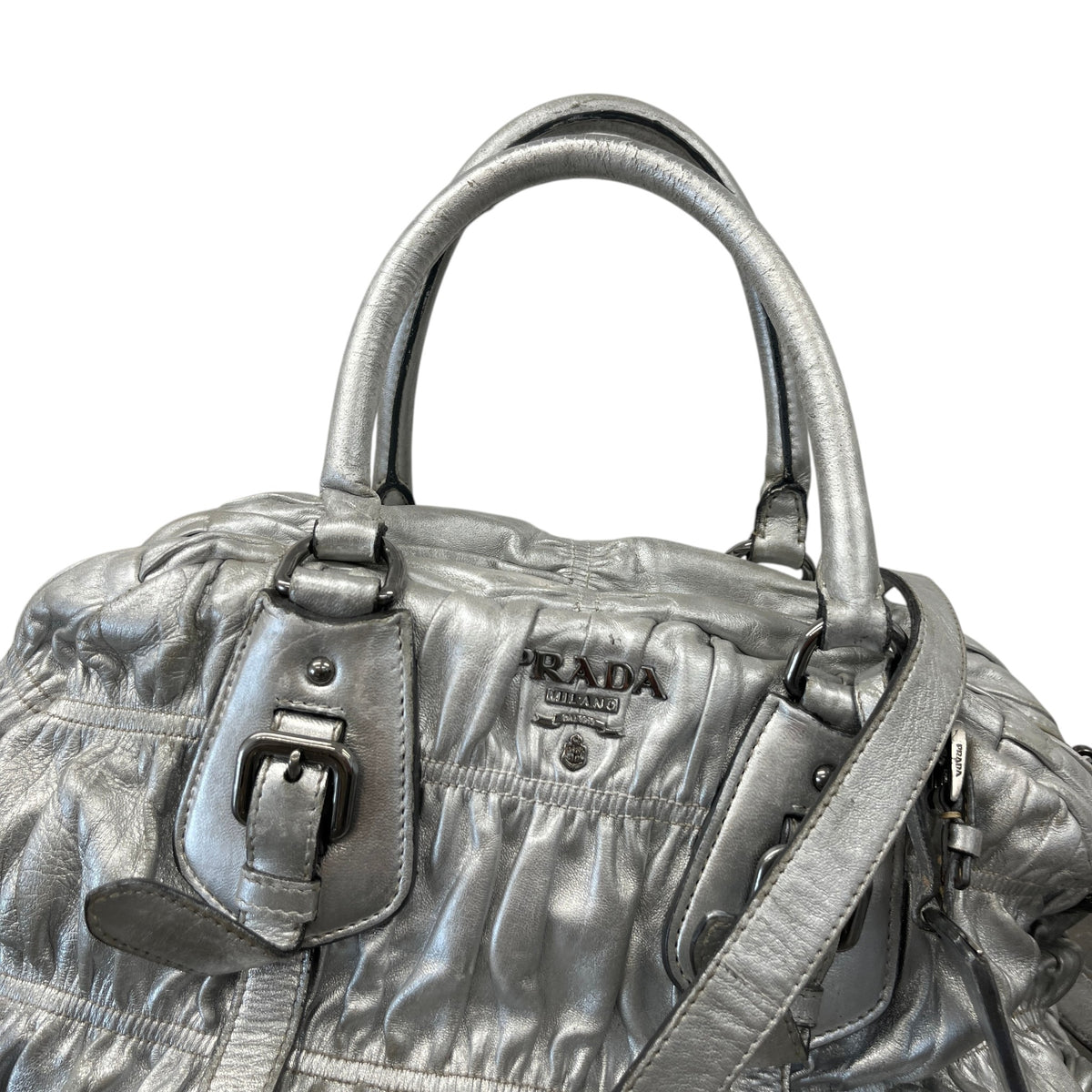 Women's Gaufre Leather Handbag Silver - Photo 10