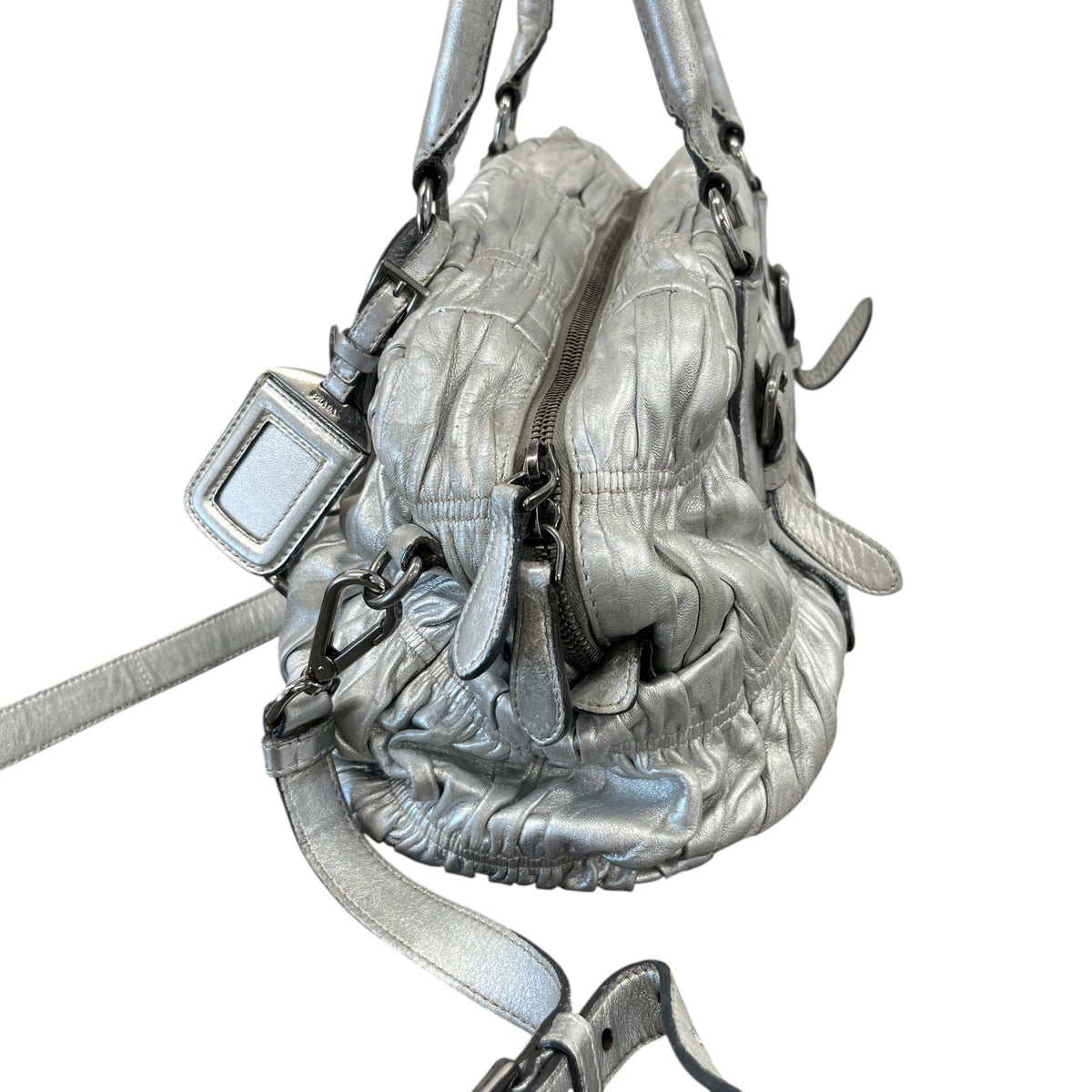 Women's Gaufre Leather Handbag Silver - Photo 6