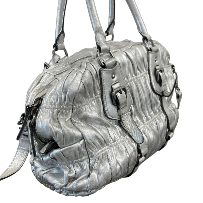Women's Gaufre Leather Handbag Silver