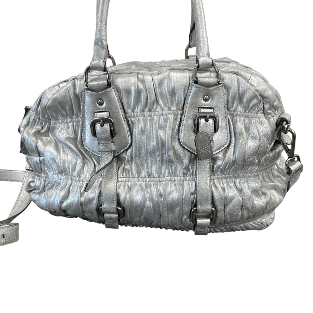 Women's Gaufre Leather Handbag Silver - Photo 3