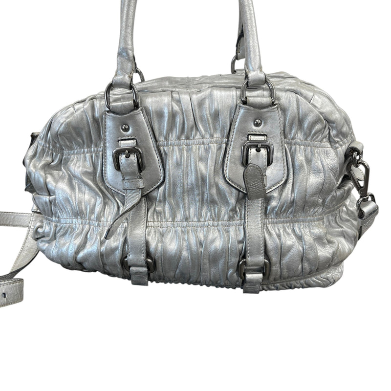 Women's Gaufre Leather Handbag Silver
