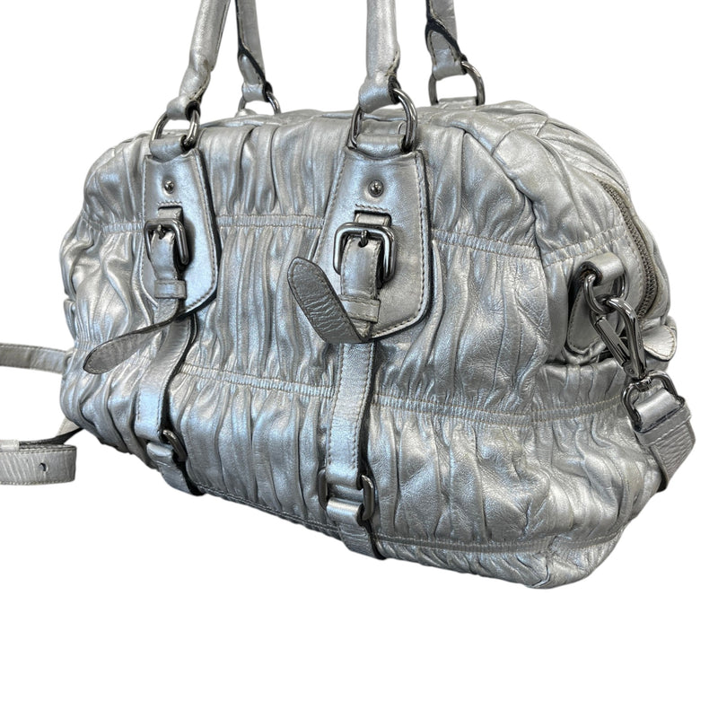 Women's Gaufre Leather Handbag Silver