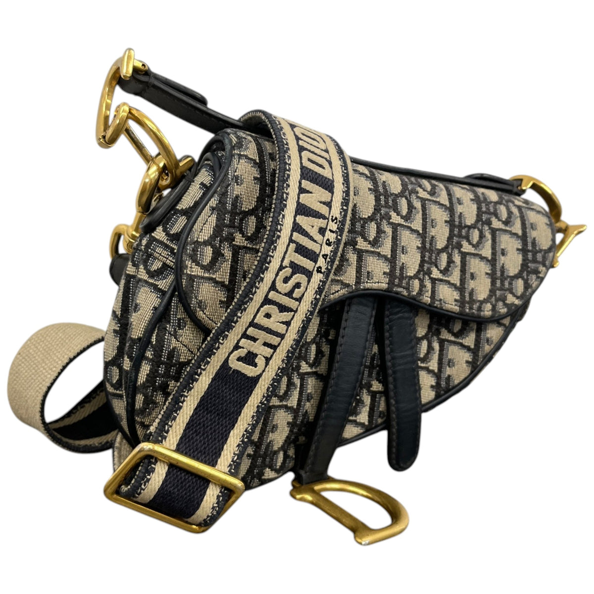Women's Oblique Mini Saddle Handbag Navy - Photo 4