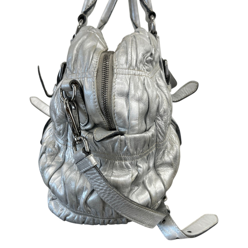 Women's Gaufre Leather Handbag Silver