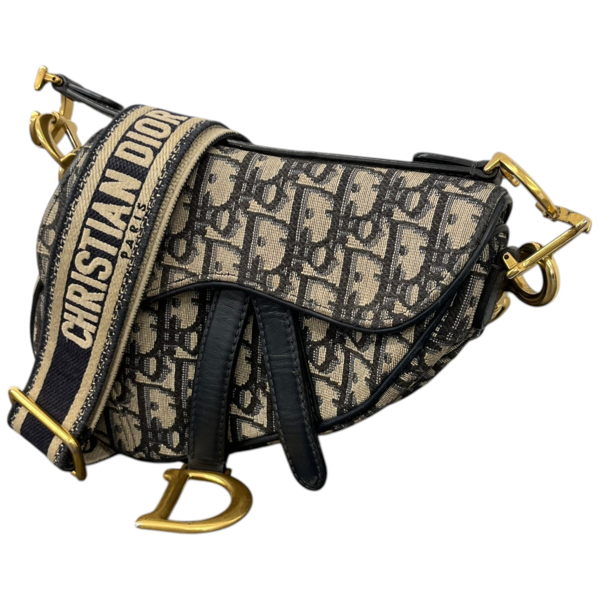 Women's Oblique Mini Saddle Handbag Navy - Photo 5