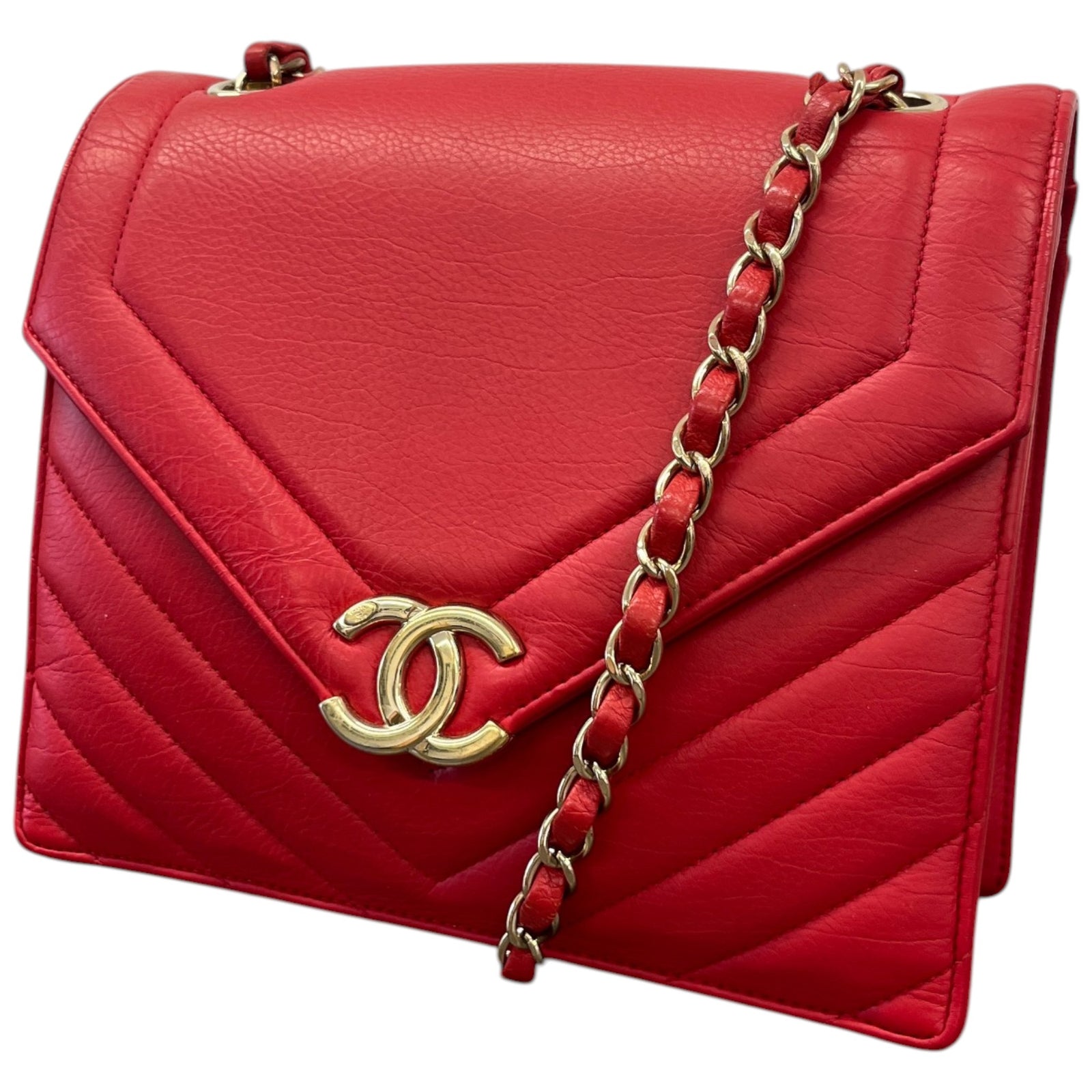 Women's Small Chevron Flap Crossbody Bag Red - Photo 6