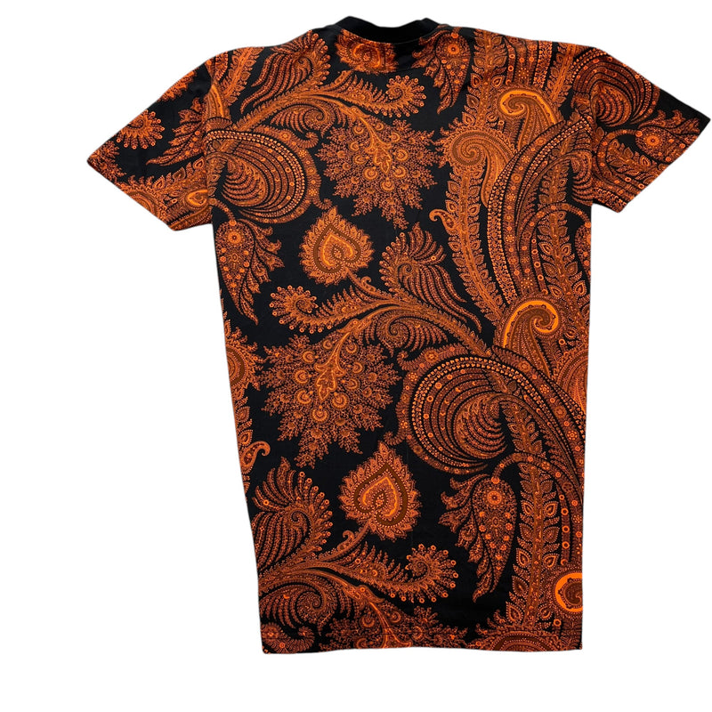 Men's Paisley Colourblock T-Shirt Black Size XS