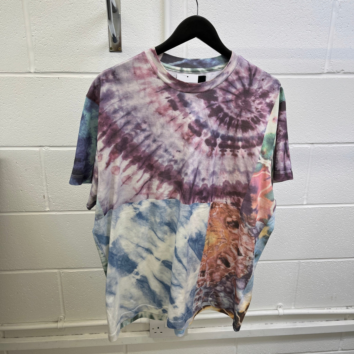 Men's Tie-Dye Patchwork T-Shirt Multi-Coloured Size L - Photo 7