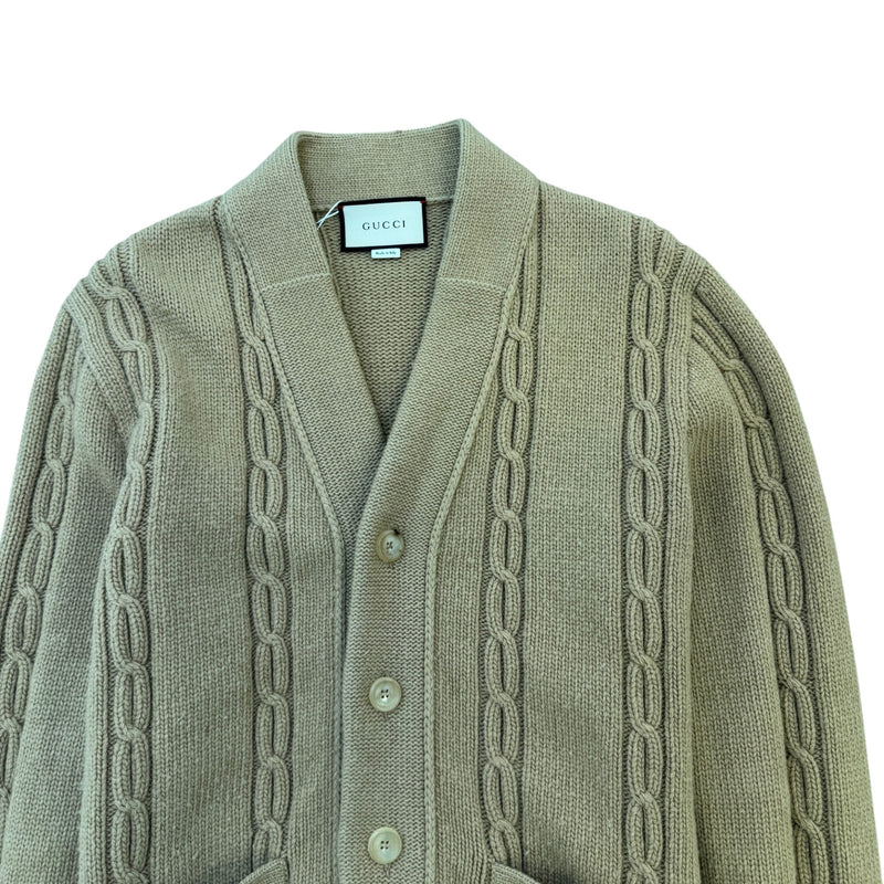 Men's Web Stripe Cable-Knit Cashmere & Wool-Blend Cardigan Beige Size S