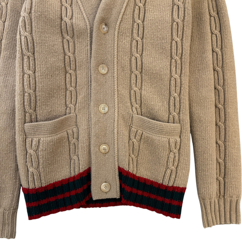 Men's Web Stripe Cable-Knit Cashmere & Wool-Blend Cardigan Beige Size S
