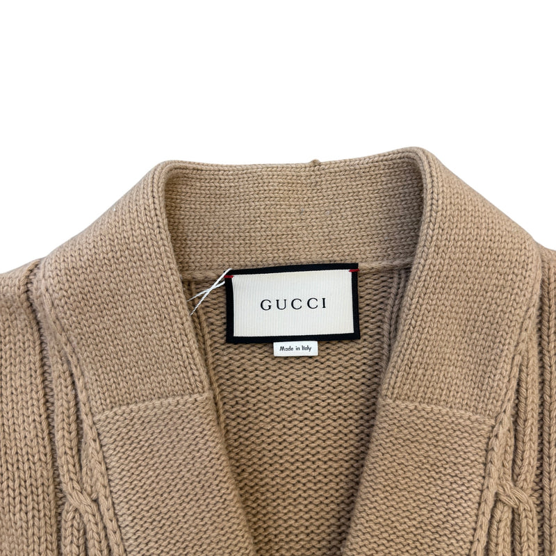 Men's Web Stripe Cable-Knit Cashmere & Wool-Blend Cardigan Beige Size S
