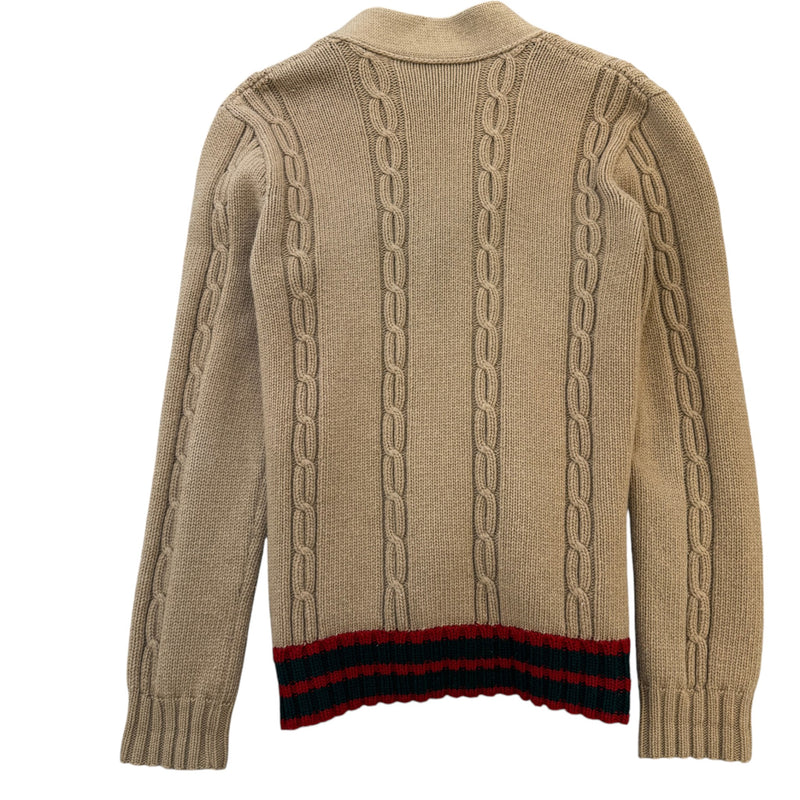 Men's Web Stripe Cable-Knit Cashmere & Wool-Blend Cardigan Beige Size S