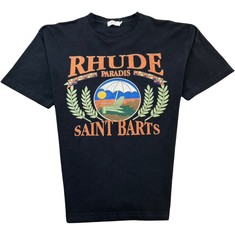Men's St. Barts Vintage-Style Graphic Logo T-Shirt Black Size L