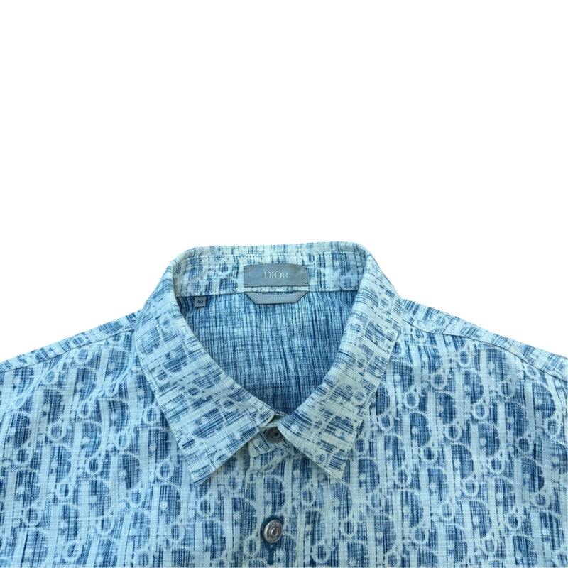Men's Oblique Long Sleeve Shirt Blue Size M