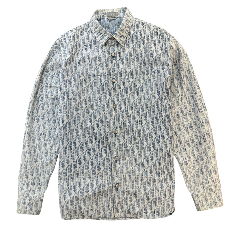 Men's Oblique Long Sleeve Shirt Blue Size M