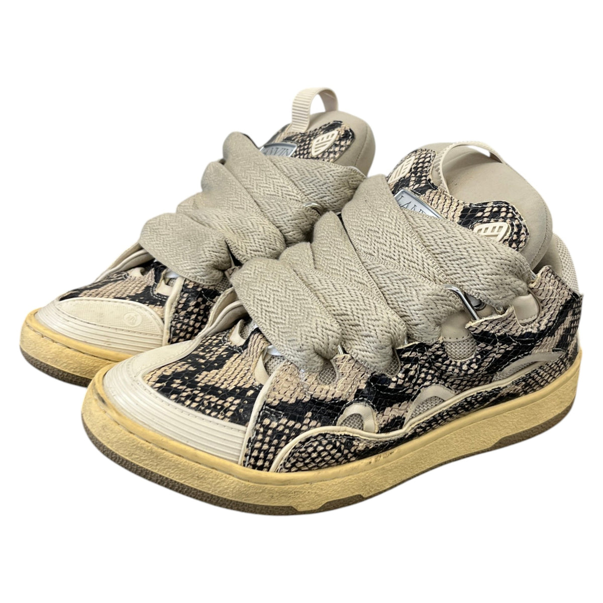 Men's Curb Python Print Low Trainers Beige Size UK 6 / EU 40 - Photo 9