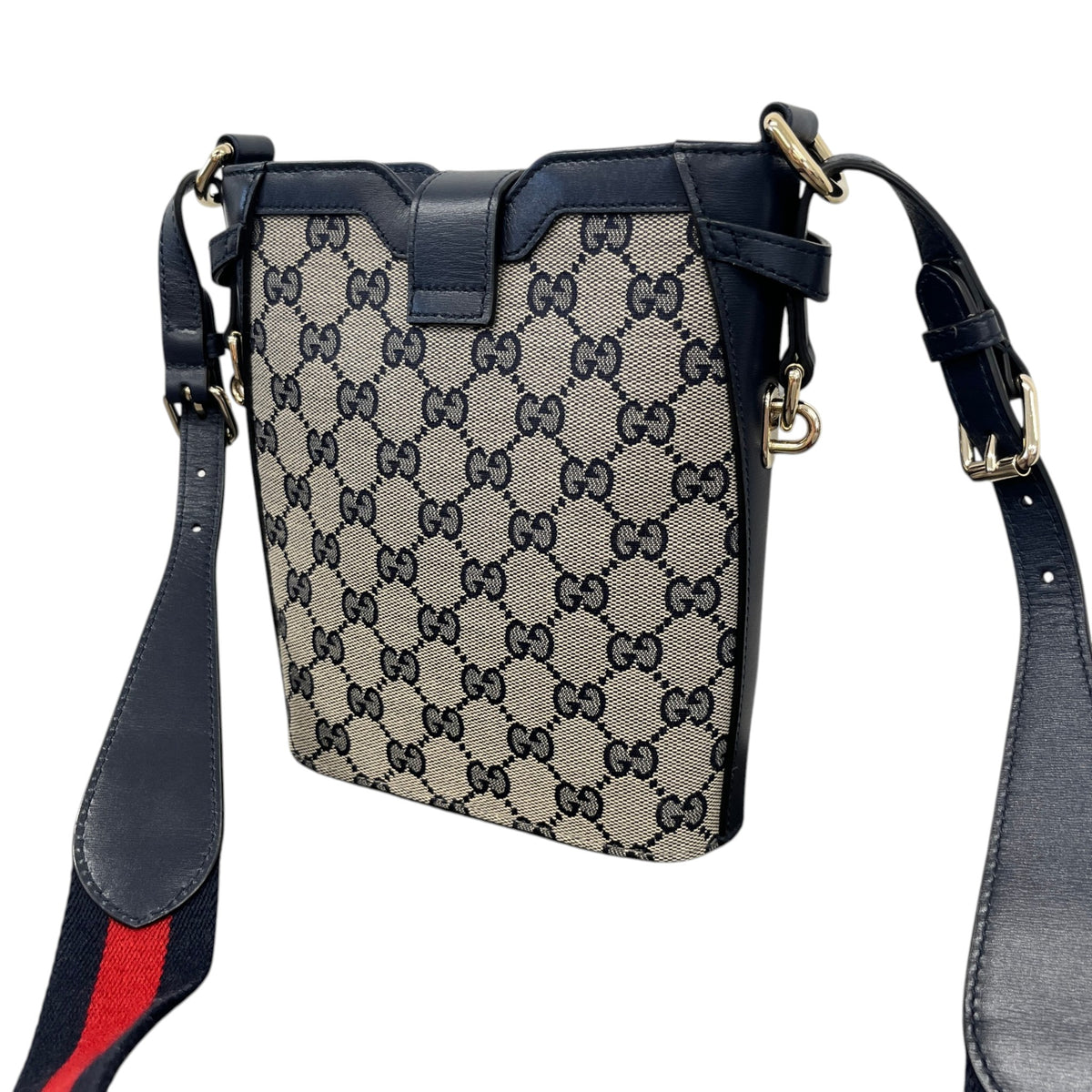 Women's GG Supreme Bucket Crossbody Bag Navy - Photo 9