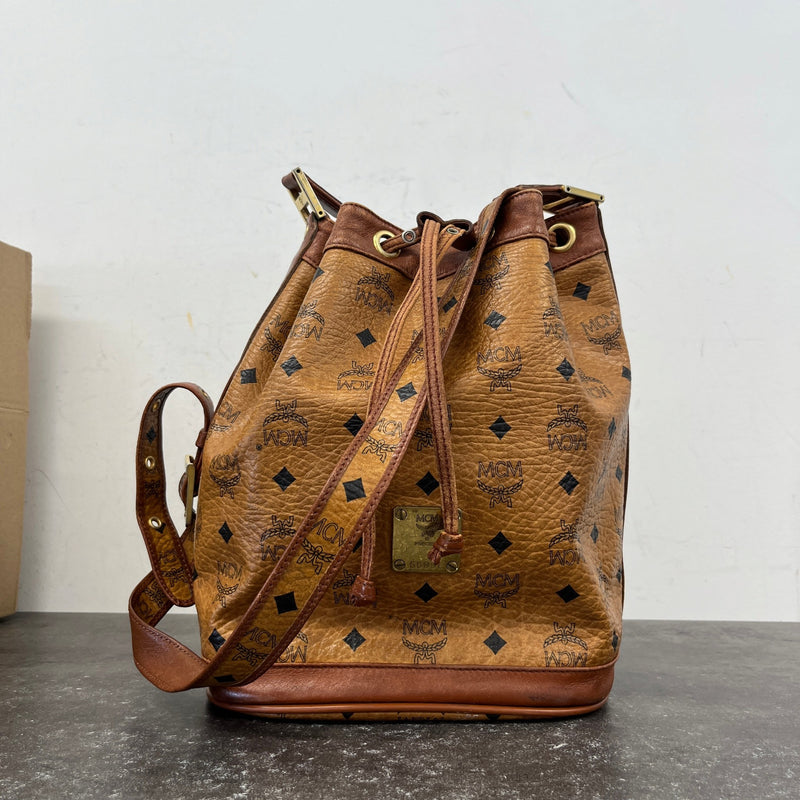 Women's Visetos Monogram Drawstring Bucket Crossbody Bag Brown
