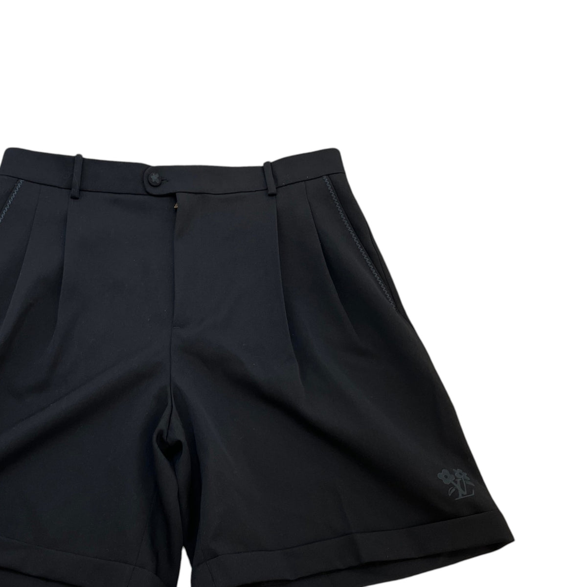 Men's Lv Flower Embroidered Shorts Black Size XL / W36 - Photo 3