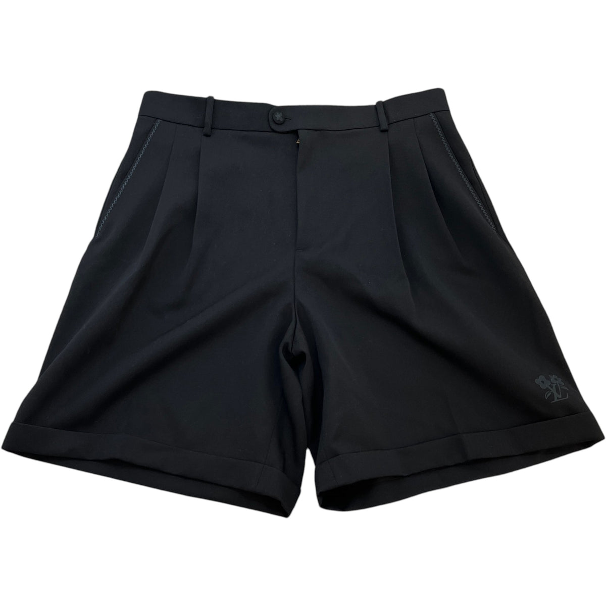 Men's Lv Flower Embroidered Shorts Black Size XL / W36 - Photo 1
