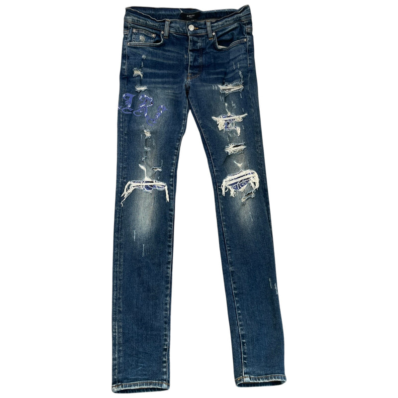 Men's Embroidered Logo Jeans Blue Size Waist 31"