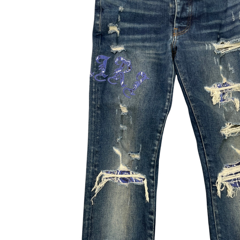 Men's Embroidered Logo Jeans Blue Size Waist 31"