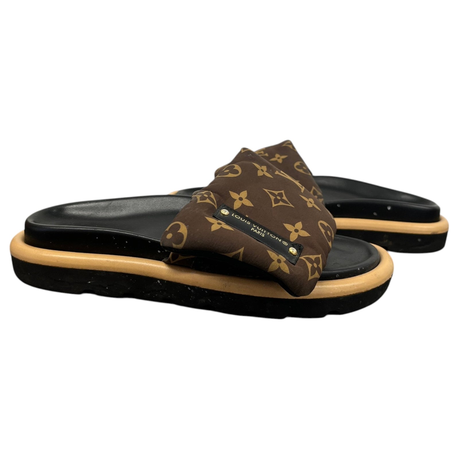 Women's Monogram Nylon Pool Pillow Slides Brown Size UK 4 / EU 37 - Photo 3