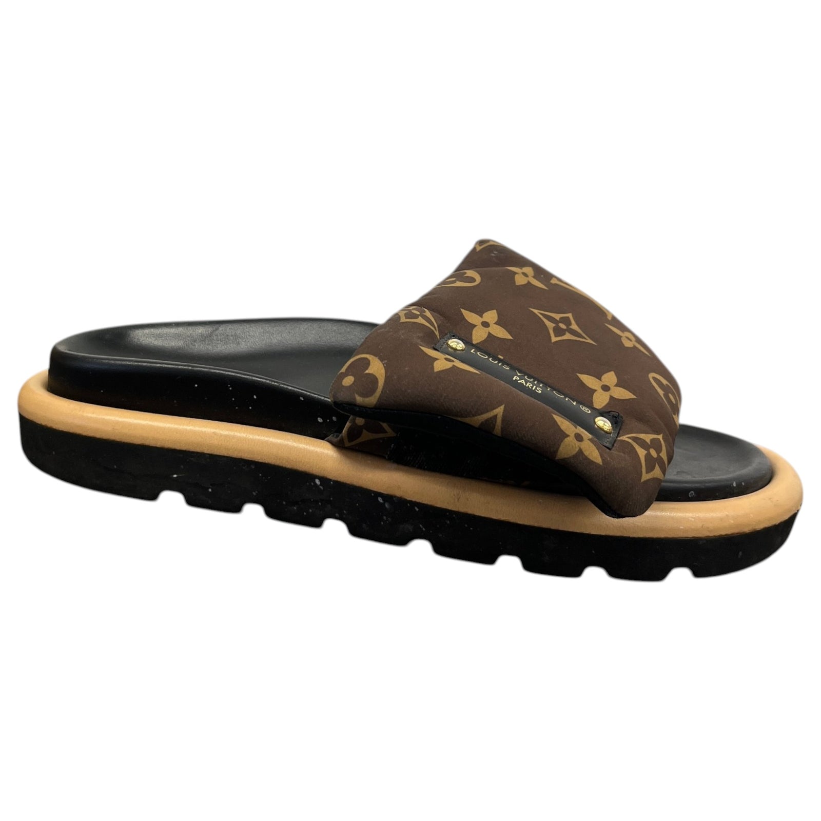 Women's Monogram Nylon Pool Pillow Slides Brown Size UK 4 / EU 37 - Photo 1