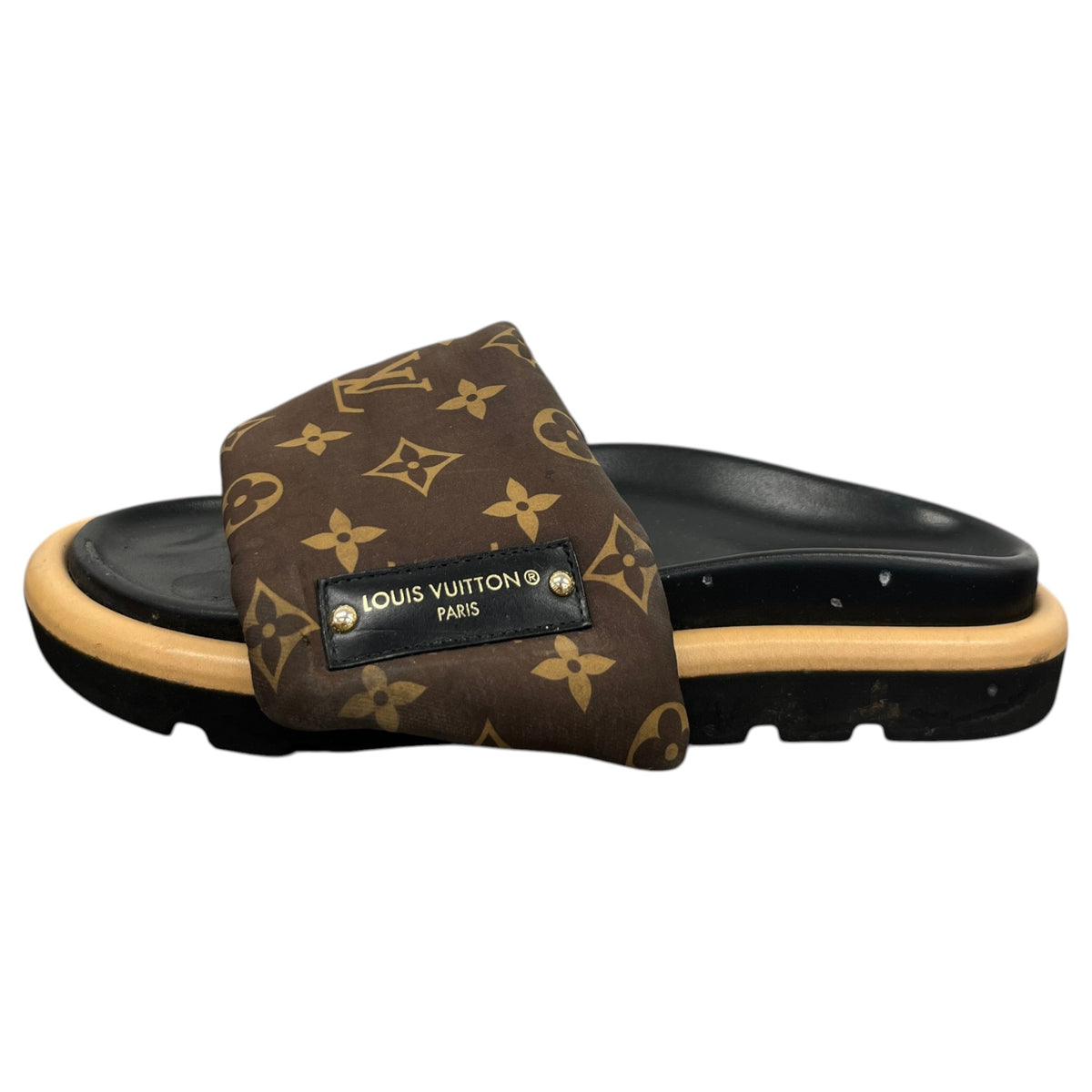 Women's Monogram Nylon Pool Pillow Slides Brown Size UK 4 / EU 37 - Photo 5
