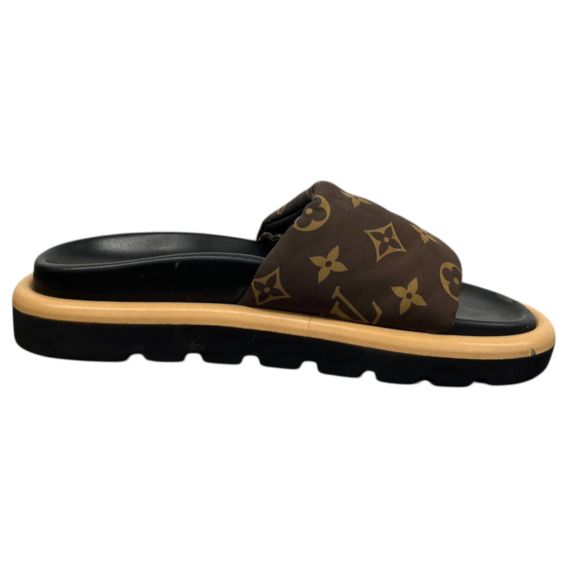 Women's Monogram Nylon Pool Pillow Slides Brown Size UK 4 / EU 37