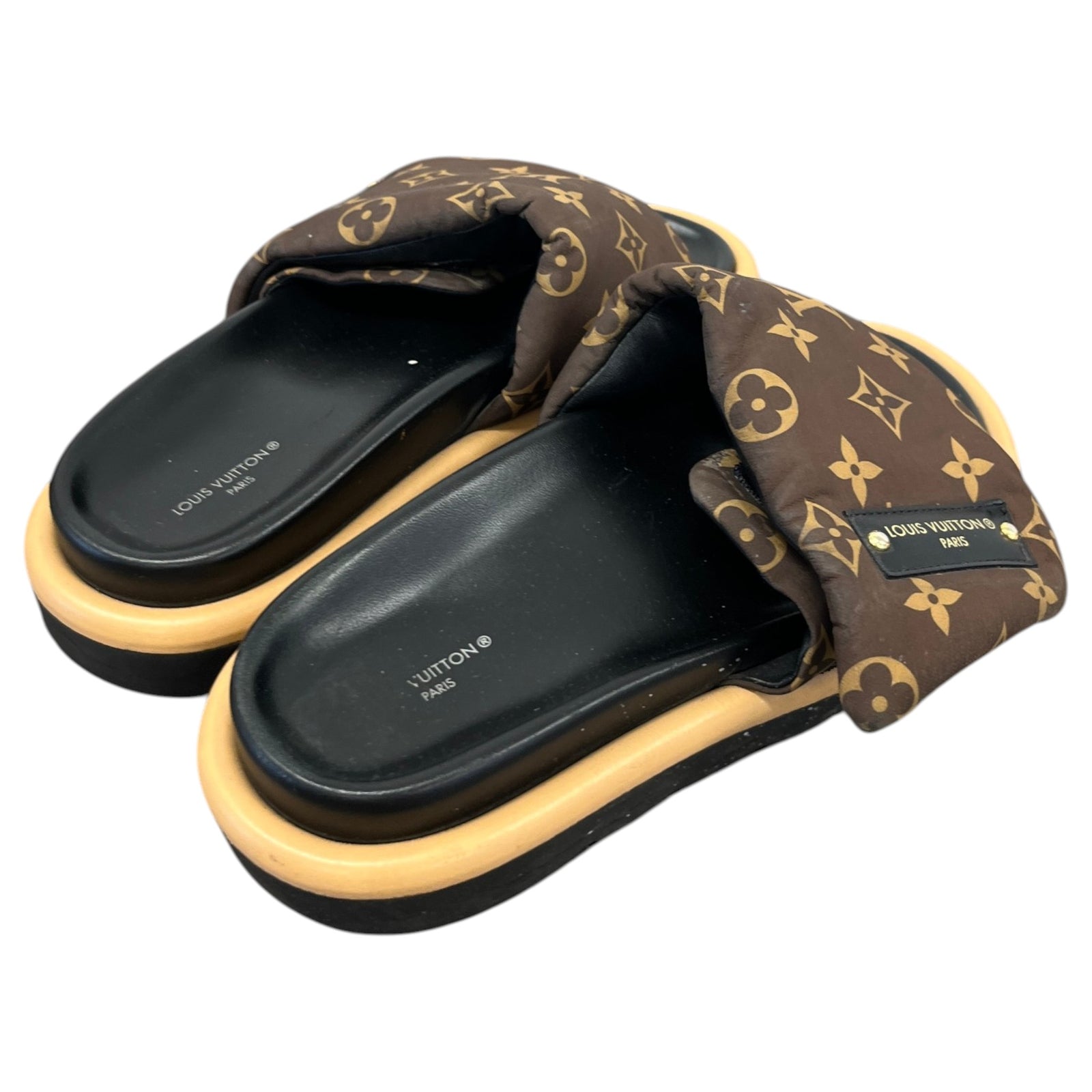 Women's Monogram Nylon Pool Pillow Slides Brown Size UK 4 / EU 37 - Photo 8