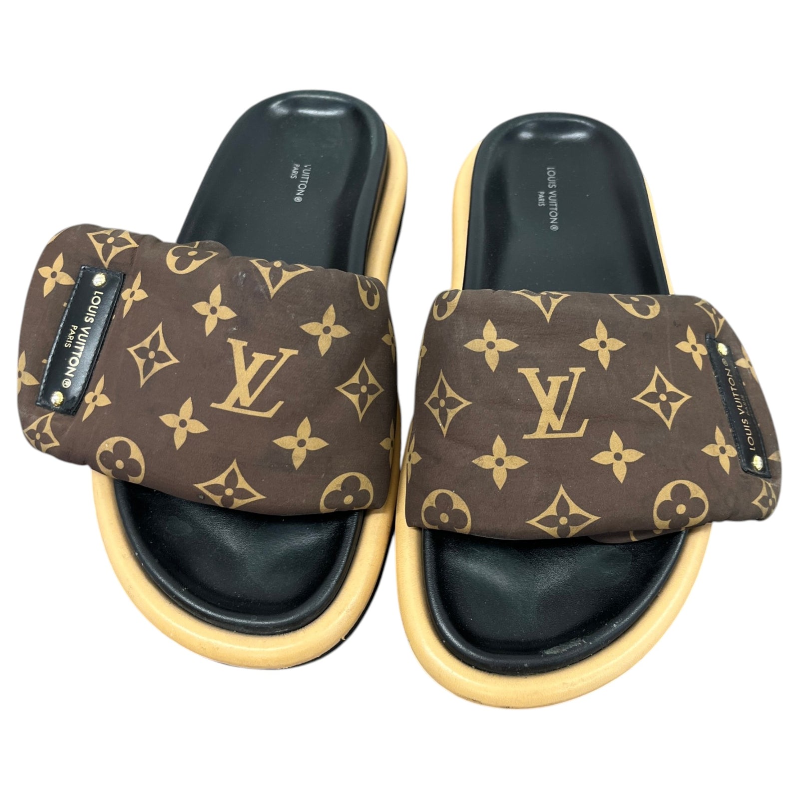Women's Monogram Nylon Pool Pillow Slides Brown Size UK 4 / EU 37 - Photo 6