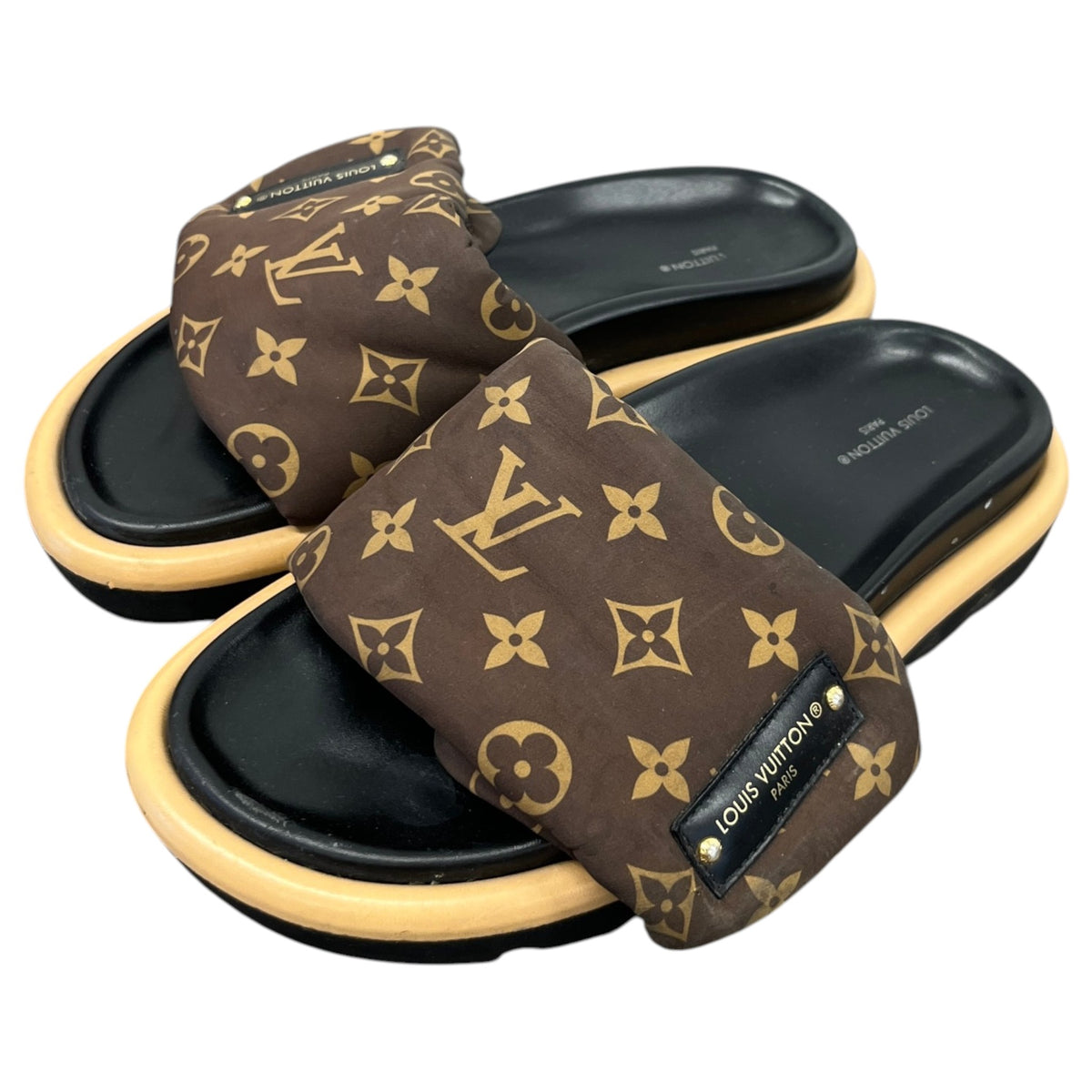 Women's Monogram Nylon Pool Pillow Slides Brown Size UK 4 / EU 37 - Photo 9
