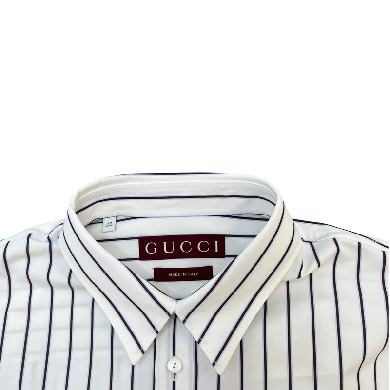 Gucci Men's Striped Rose Embroidery Long Sleeve Shirt White Size M