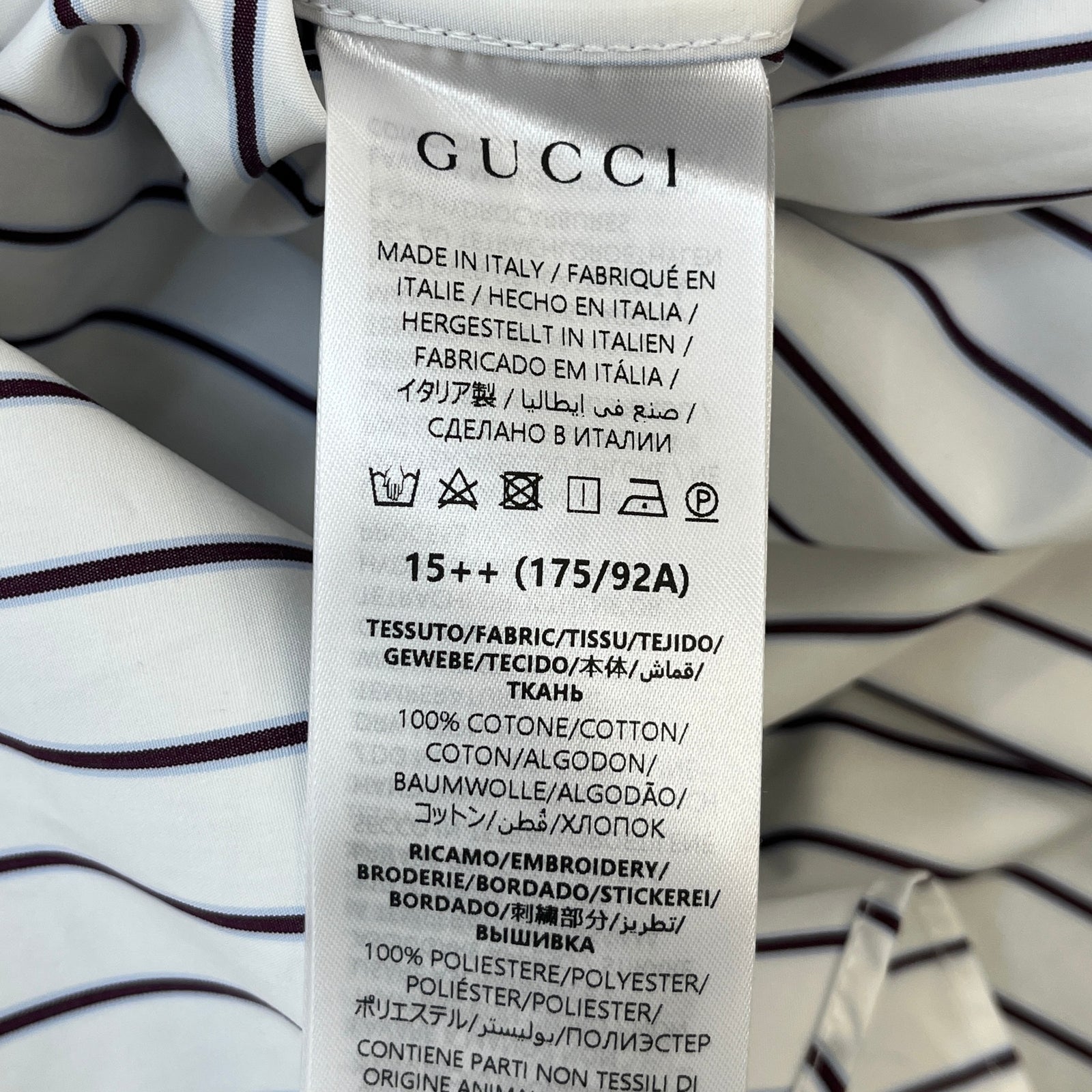 Gucci Men's Striped Rose Embroidery Long Sleeve Shirt White Size M - Photo 6
