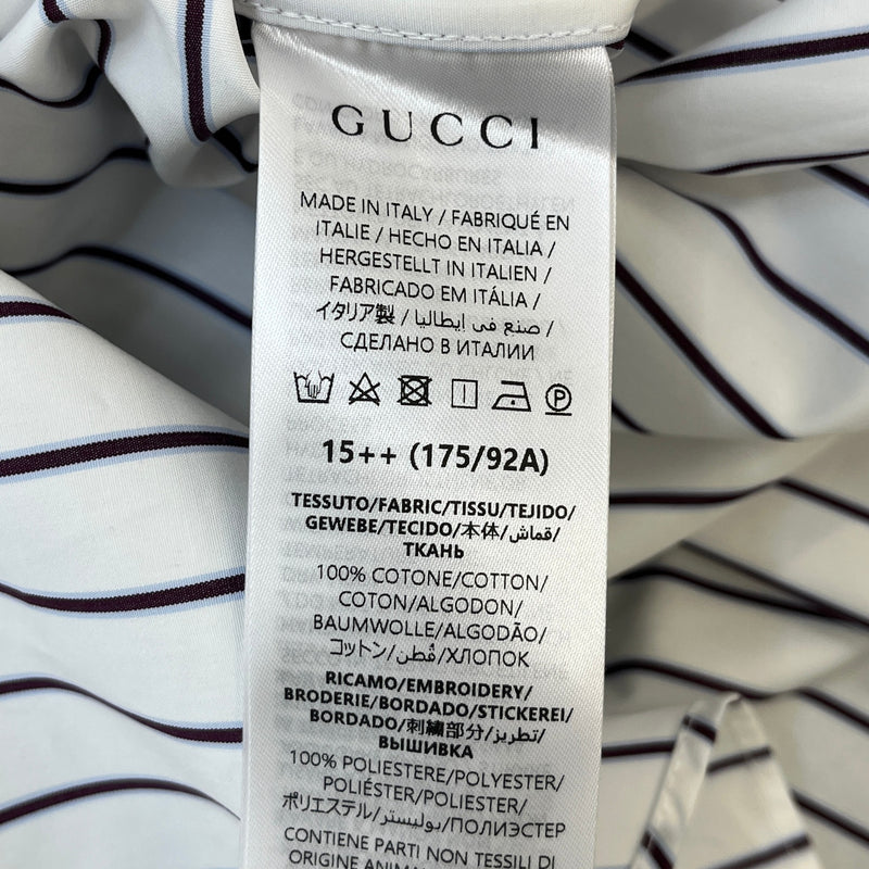 Gucci Men's Striped Rose Embroidery Long Sleeve Shirt White Size M