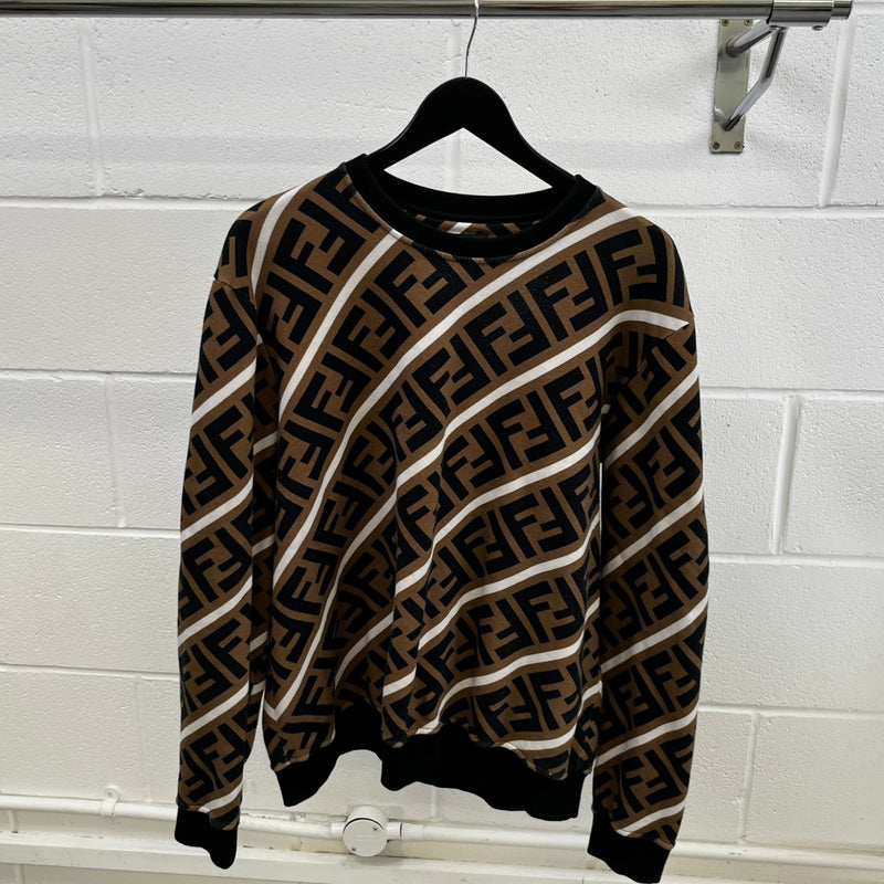 Men's Diagonal Ff Monogram Sweatshirt Beige Size XXL