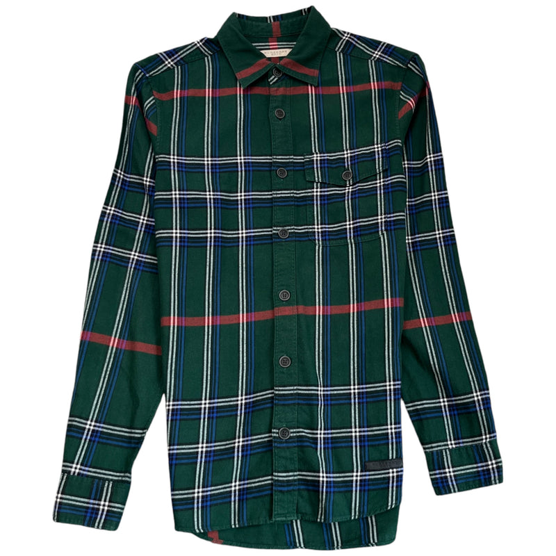 Men's Checkered Long Sleeve Shirt Green Size XS