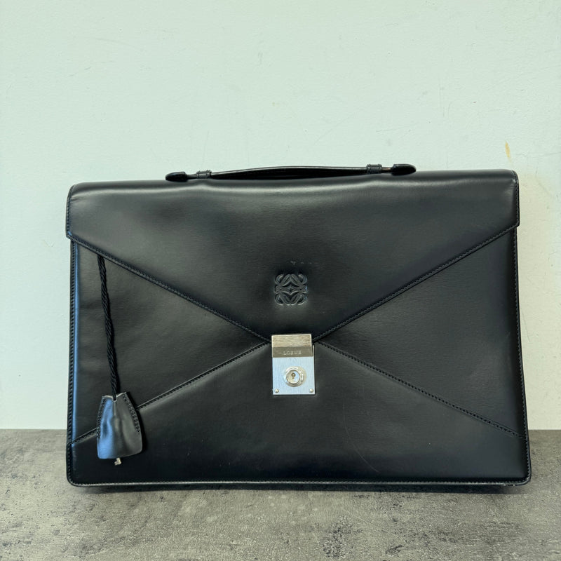 Men's Embossed Logo Briefcase Black