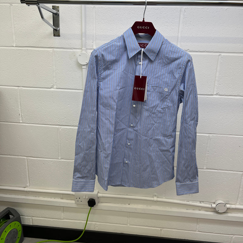 Gucci Men's Striped GG Long Sleeve Shirt Blue Size S