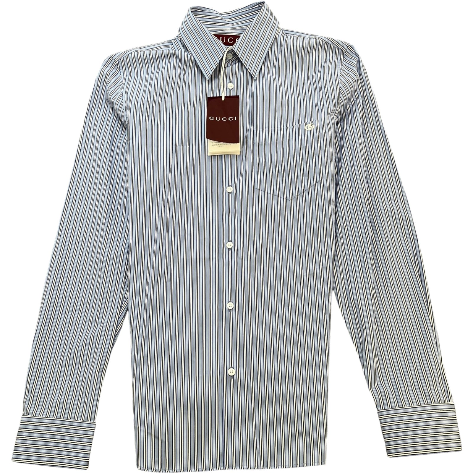 Gucci Men's Striped GG Long Sleeve Shirt Blue Size S - Photo 1