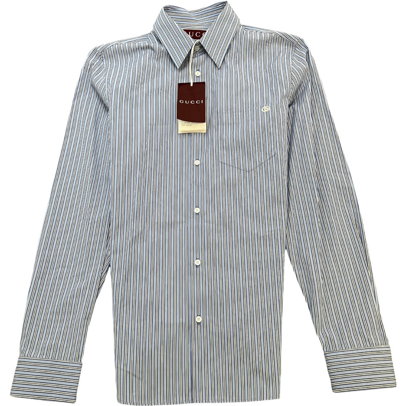 Gucci Men's Striped GG Long Sleeve Shirt Blue Size S