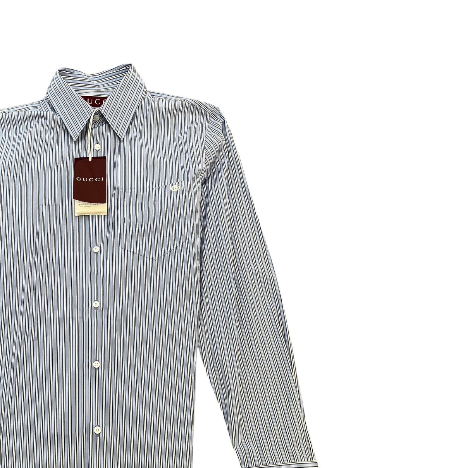 Gucci Men's Striped GG Long Sleeve Shirt Blue Size S - Photo 3