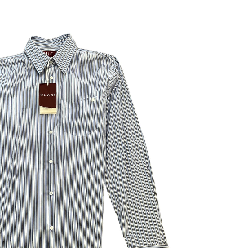 Gucci Men's Striped GG Long Sleeve Shirt Blue Size S