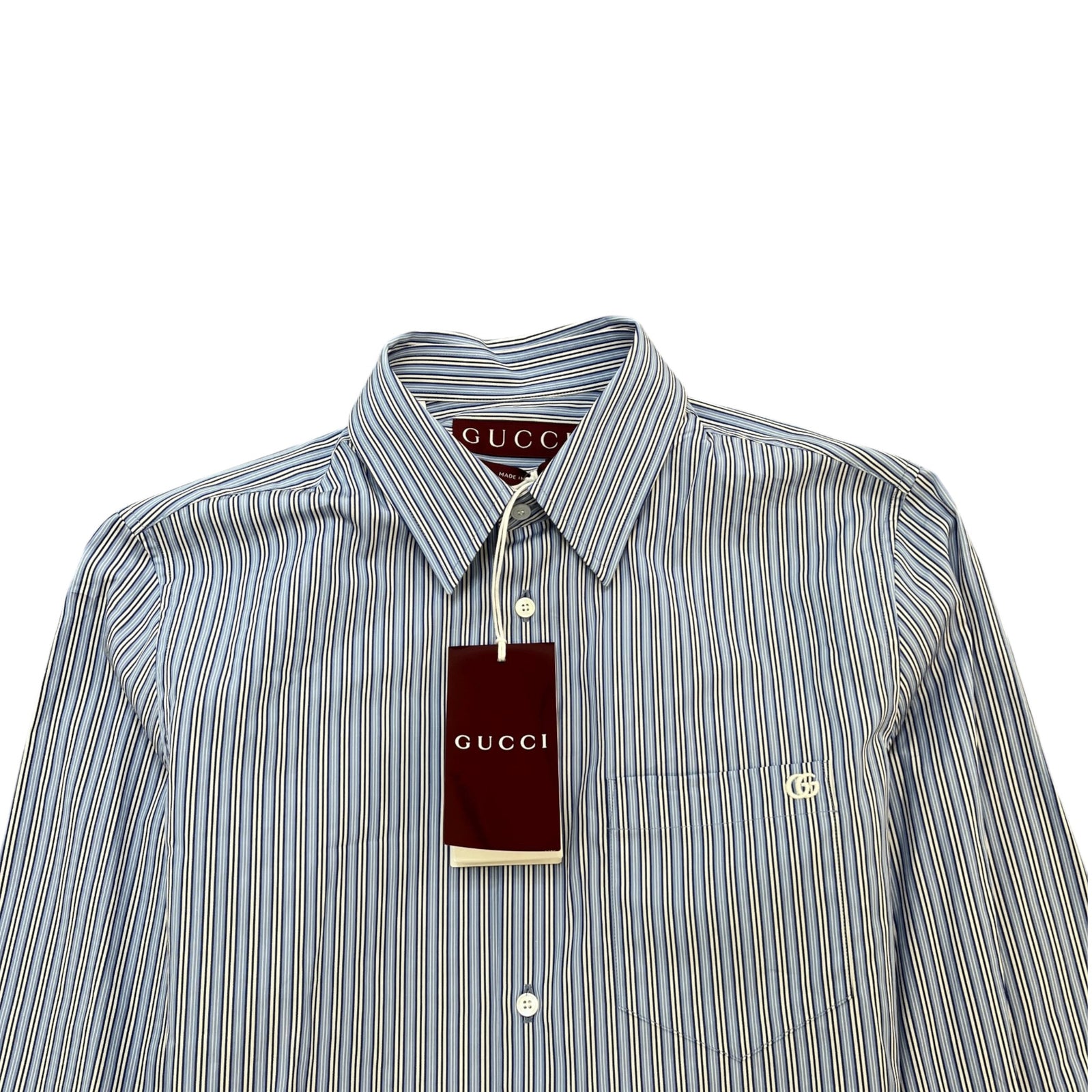 Gucci Men's Striped GG Long Sleeve Shirt Blue Size S - Photo 5