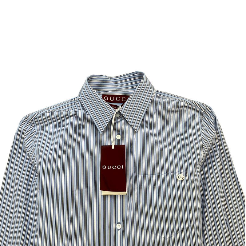 Gucci Men's Striped GG Long Sleeve Shirt Blue Size S