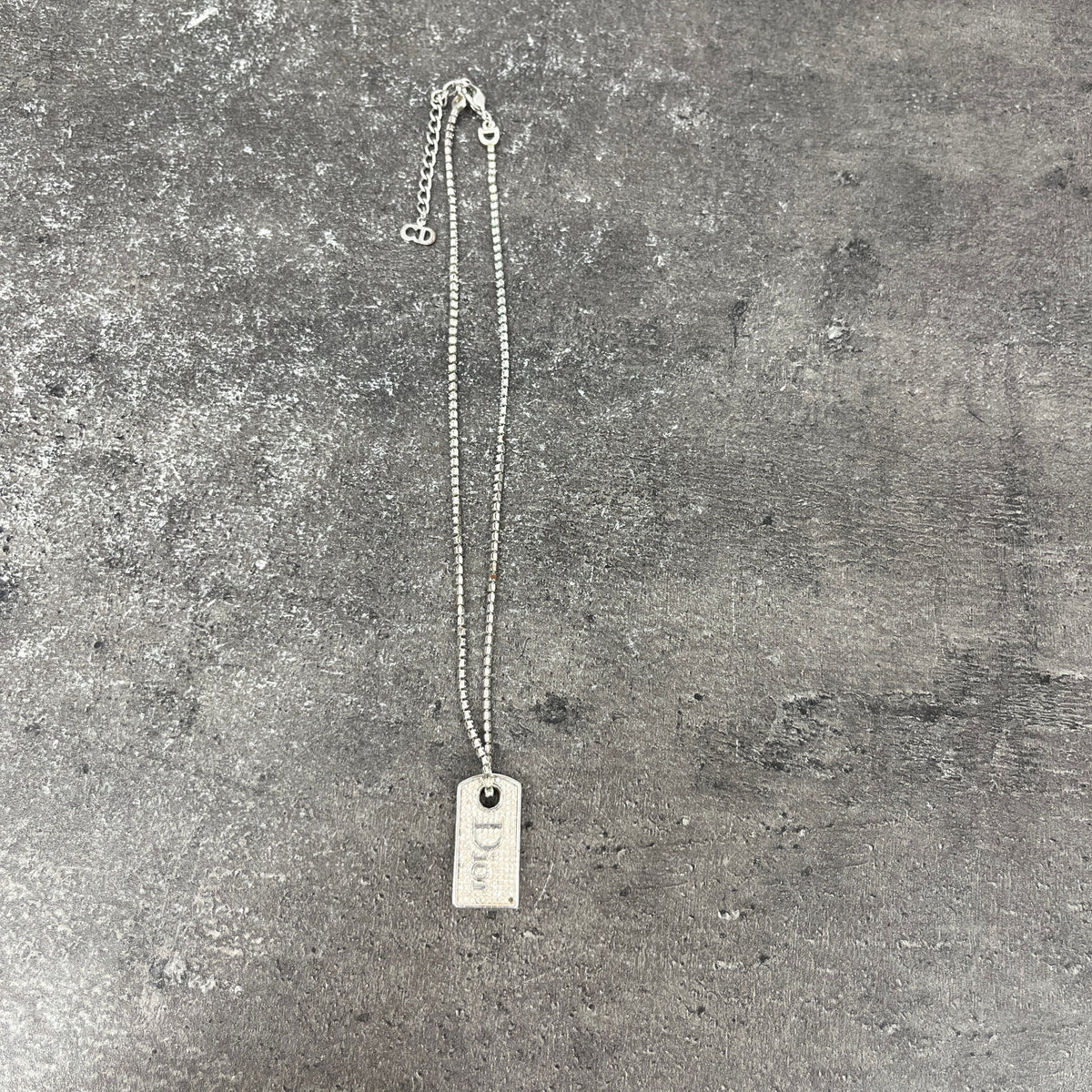 Women's Logo Crystal Dog Tag Necklace Silver - Photo 5